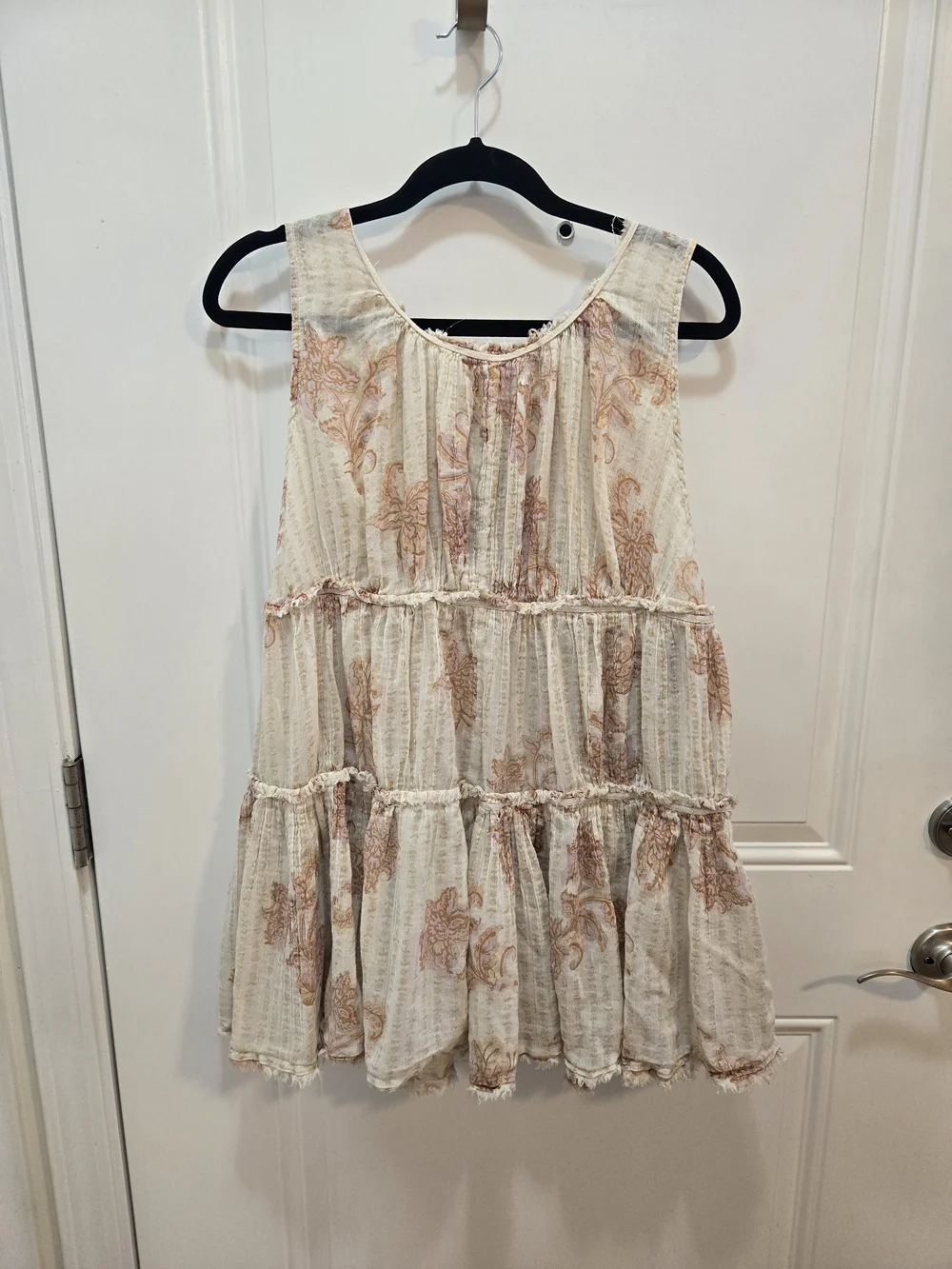 Free People Cream Floral Tiered Sleeveless Romper with Blush Print